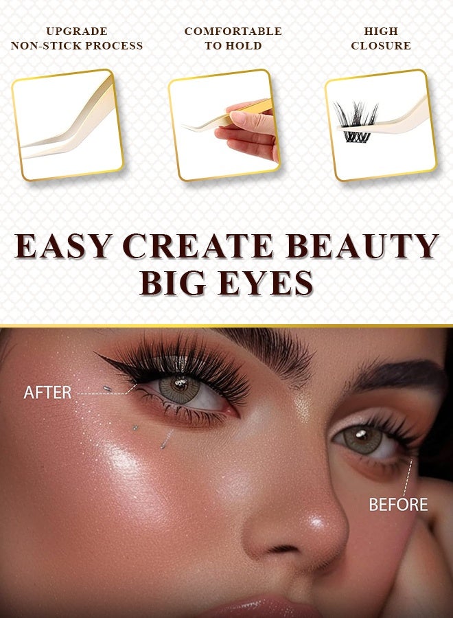 NIKITA.VIVI طقم رموش مسبقة الالتصاق مع ملاقط رموش لاصقة ذاتيًا طقم مجموعات رموش، رموش صناعية من نوع D Curl مجموعات رموش مسبقة اللصق رموش خفيفة طقم مجموعات للرموش للاستخدام المنزلي والصالونات طقم مكياج عيون لتمديد الرموش DIY رموش صناعية بحجم 10-16 مم 100 قطعة - Image 4